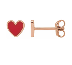 14k Yellow Gold Red Heart Earrings