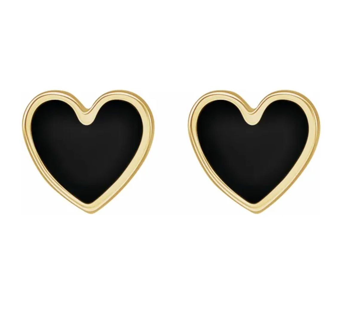 14k Yellow Gold Red Heart Earrings