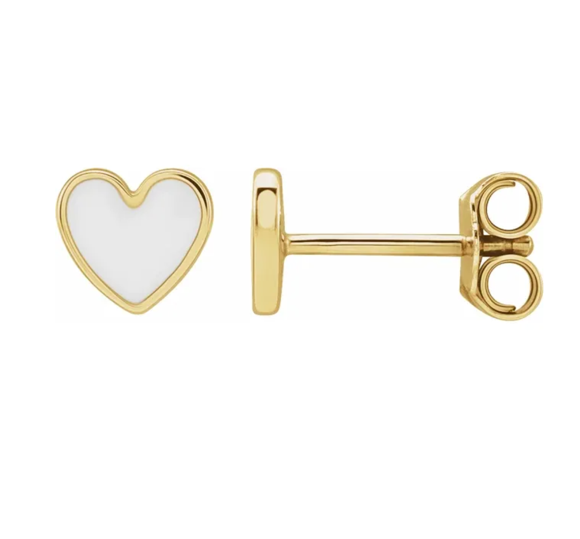 14k Yellow Gold Red Heart Earrings