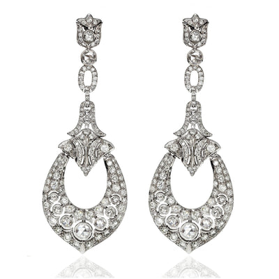 Art Deco Dangle White Gold and Diamond Earrings