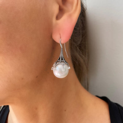 Dangle South Sea Pearl and Diamond Earrings