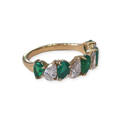 Pear Shaped Emeralds and Diamond Ring