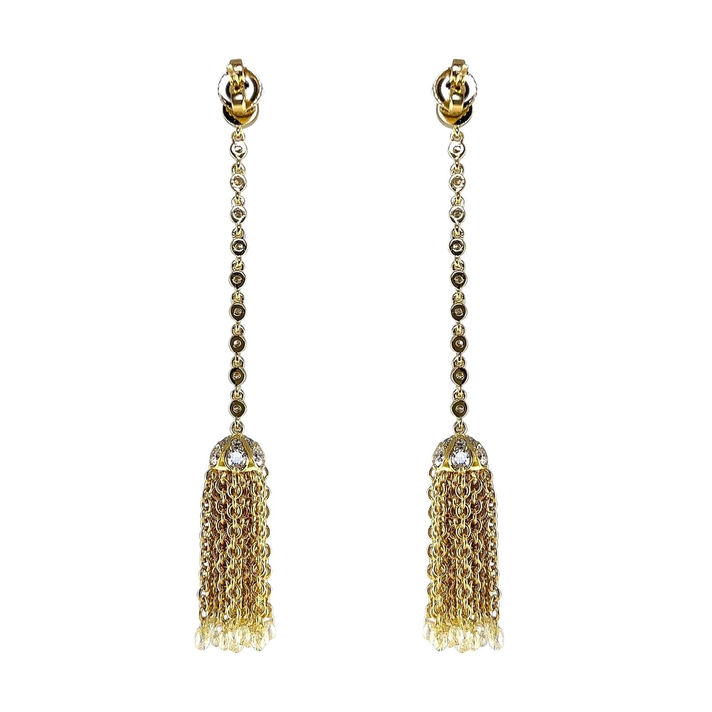 Long Tassel Yellow Gold and Diamond Earrings