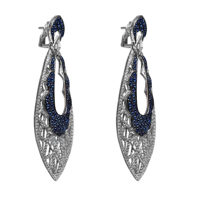Big Drop Earring with Cabochon Sapphires and Diamonds