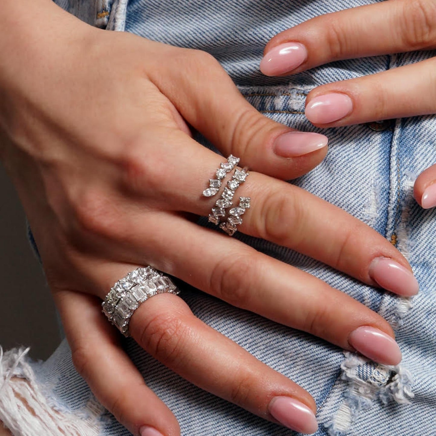 Mixed Diamond Spiral Ring