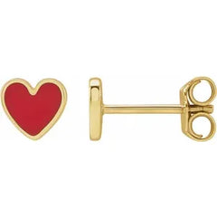 14k Yellow Gold Red Heart Earrings