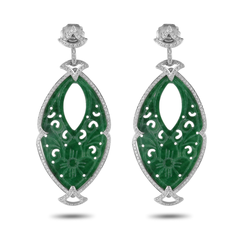 Carved Jade and Diamonds Earrings