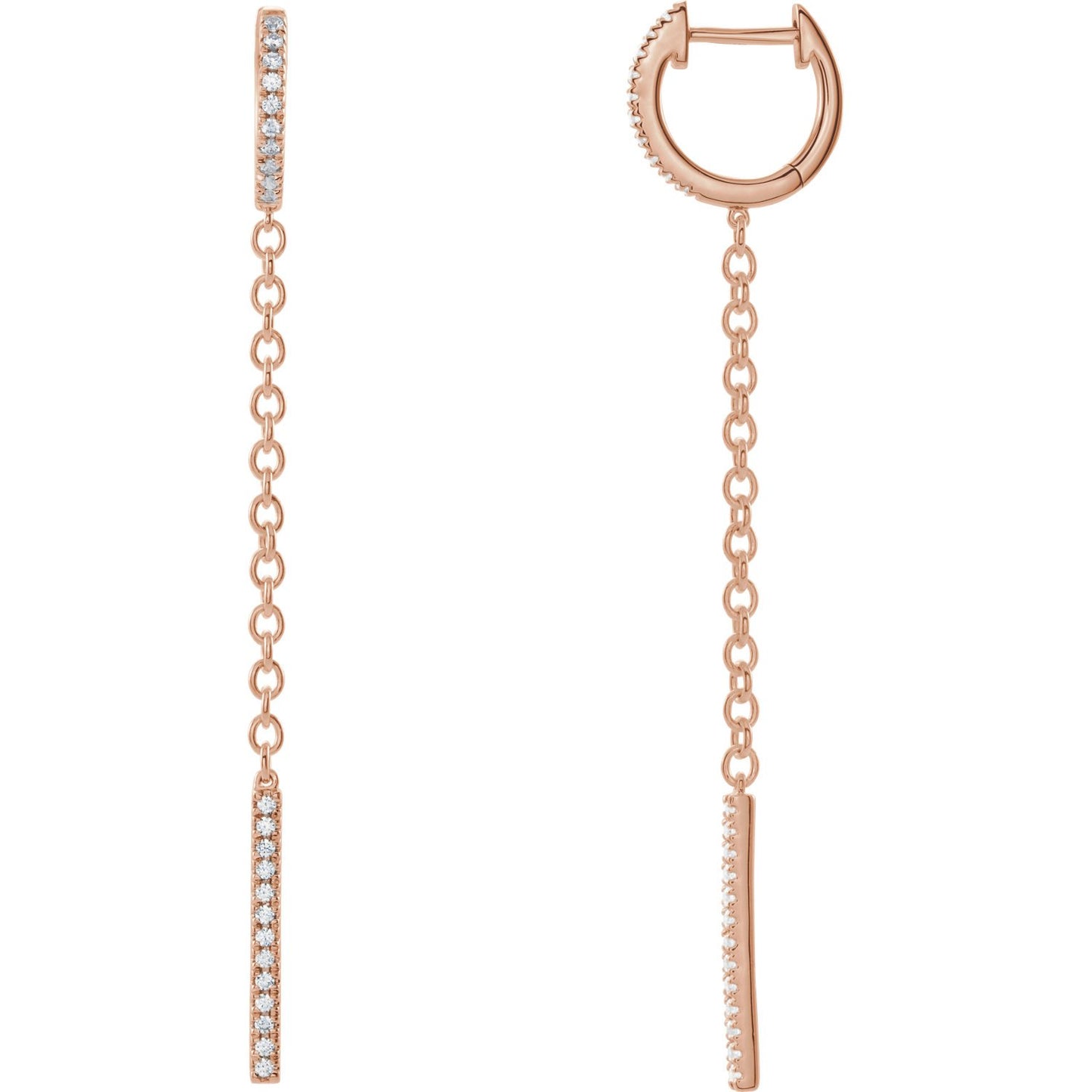 Pave Diamond Hoop and Bar Chain Earrings