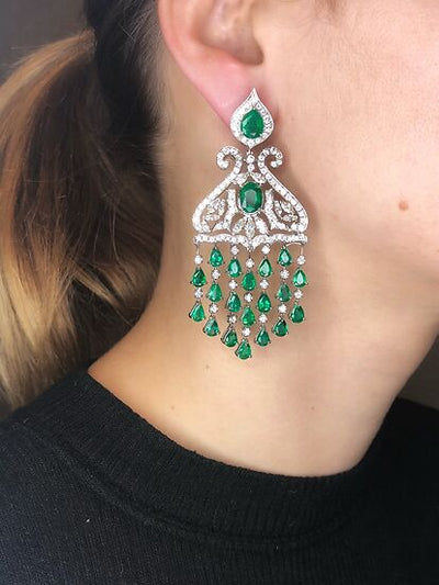 Chandelier Earrings with Emeralds and Diamonds