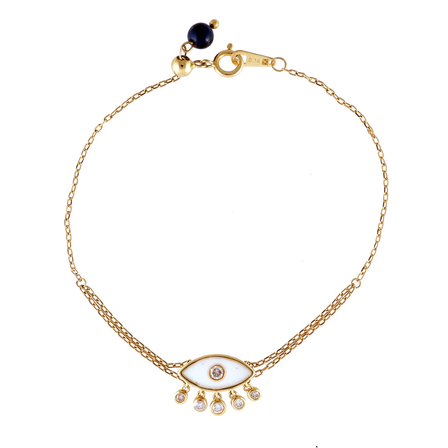 White Enamel Evil Eye Bracelet with Diamonds