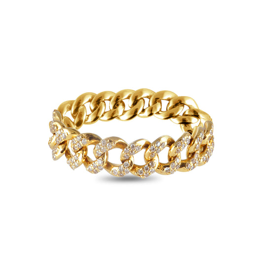 Cuban Link Chain Ring with Diamonds