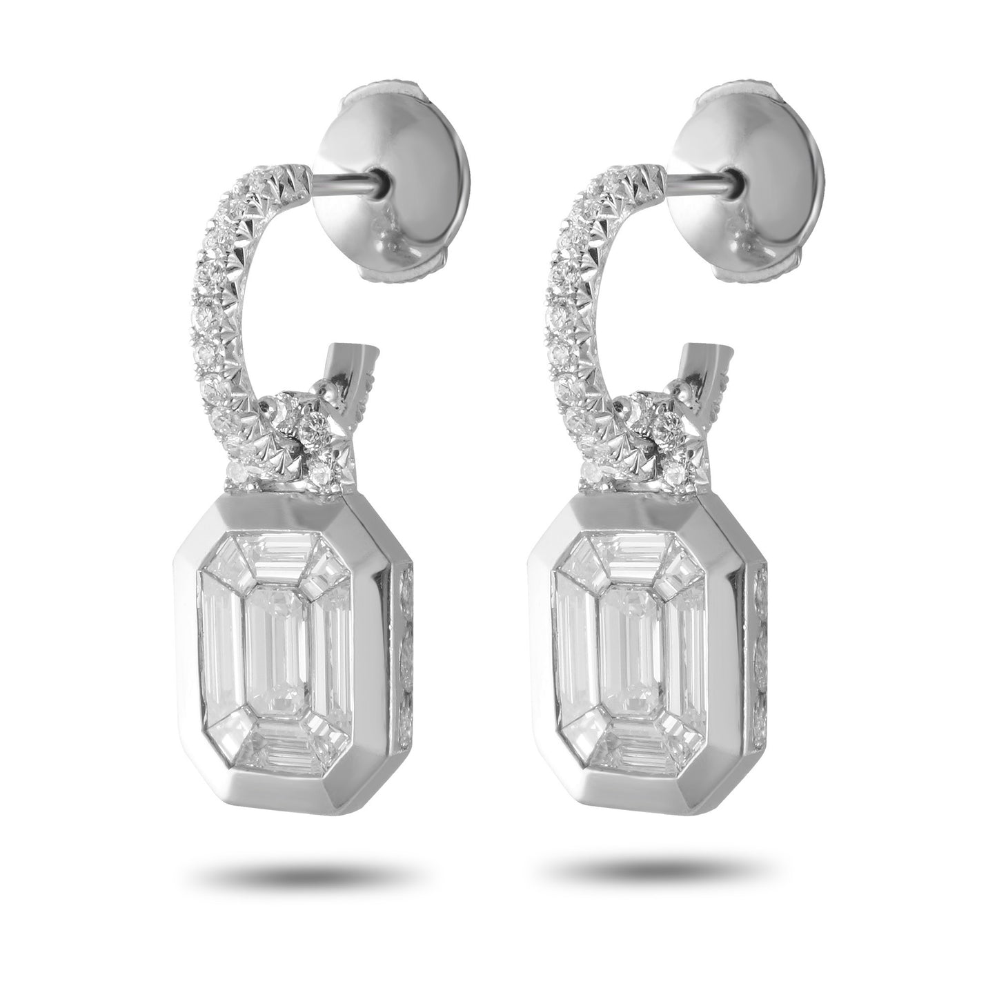 Platinum Emerald Shaped Baguette Earrings