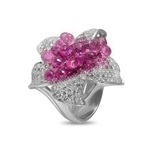 Pink Sapphires and Diamond Flower Ring