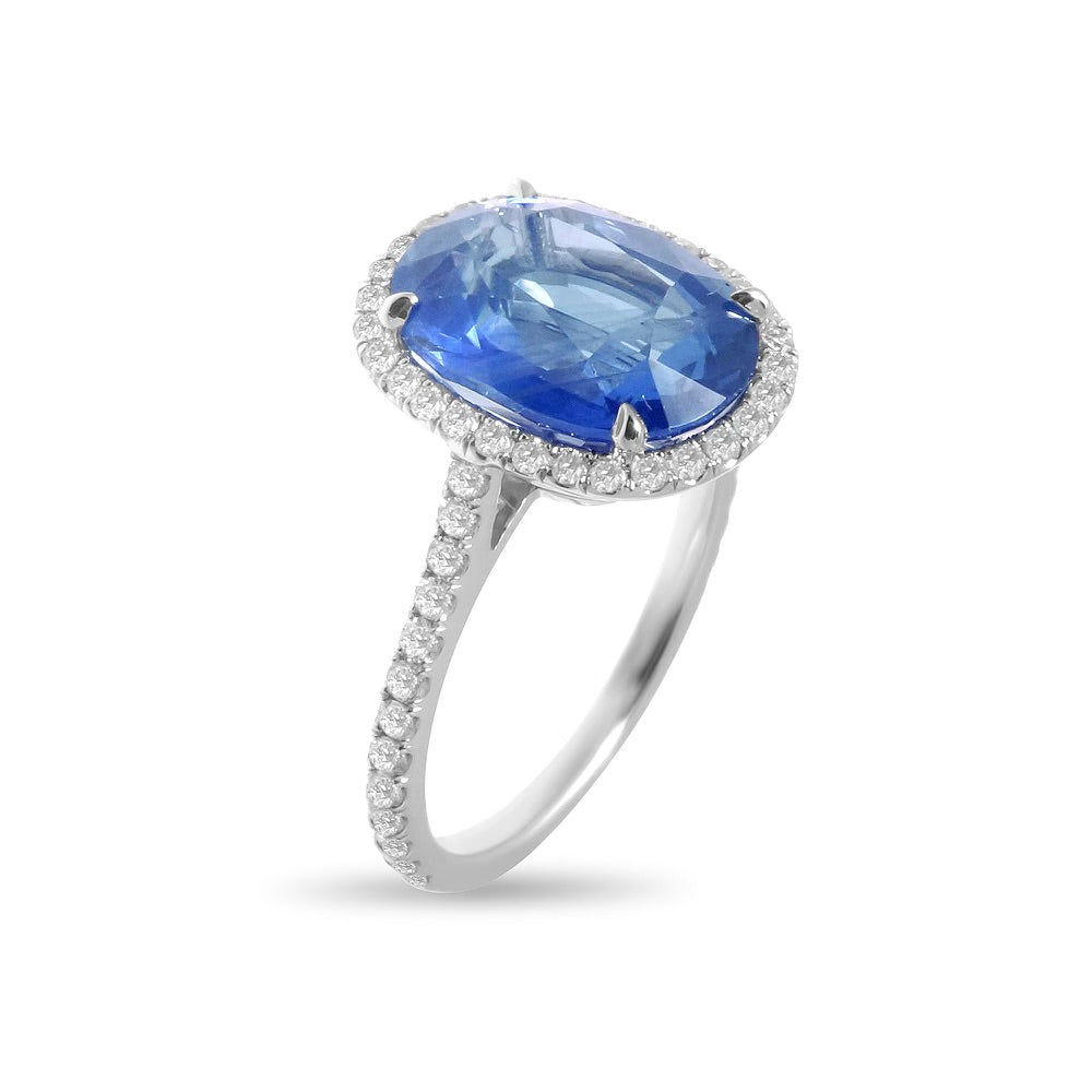 Sapphire Ring with Halo Pave and Pave Band