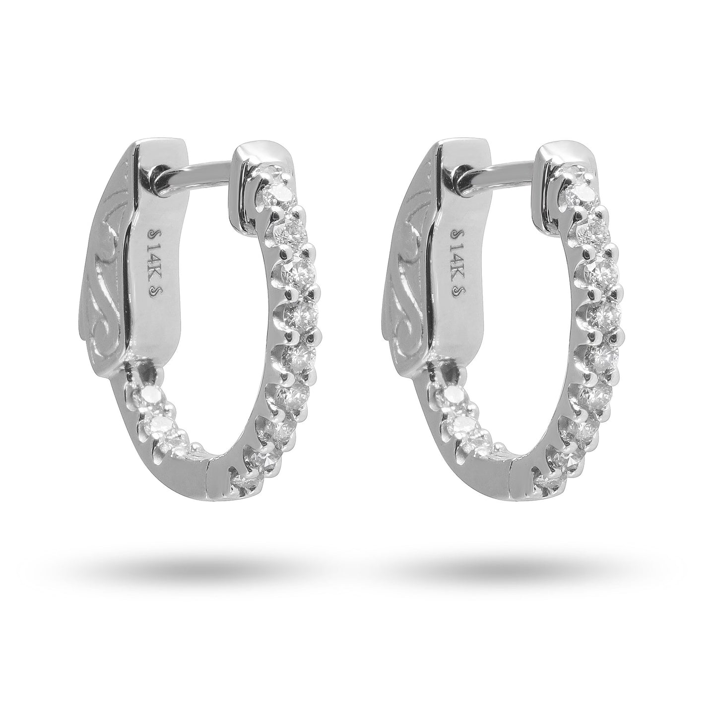 14k White Gold Diamond Huggies