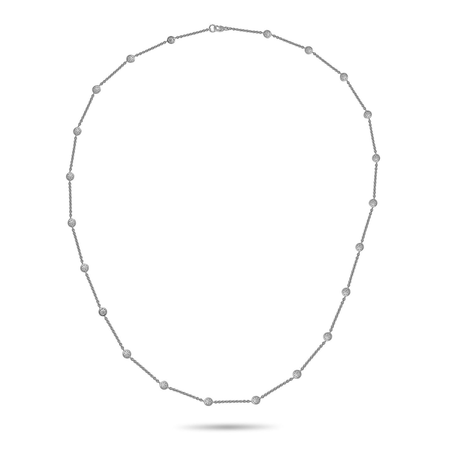 18k White Gold Diamond By The Yard Bezel Set Necklace