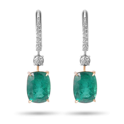 Cushion Cut Emerald and Diamond Earrings