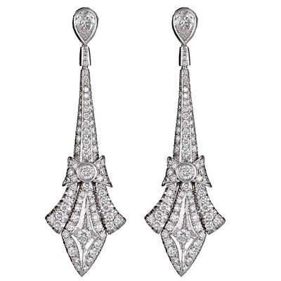 Art Deco Style Dangle Earrings with Diamonds
