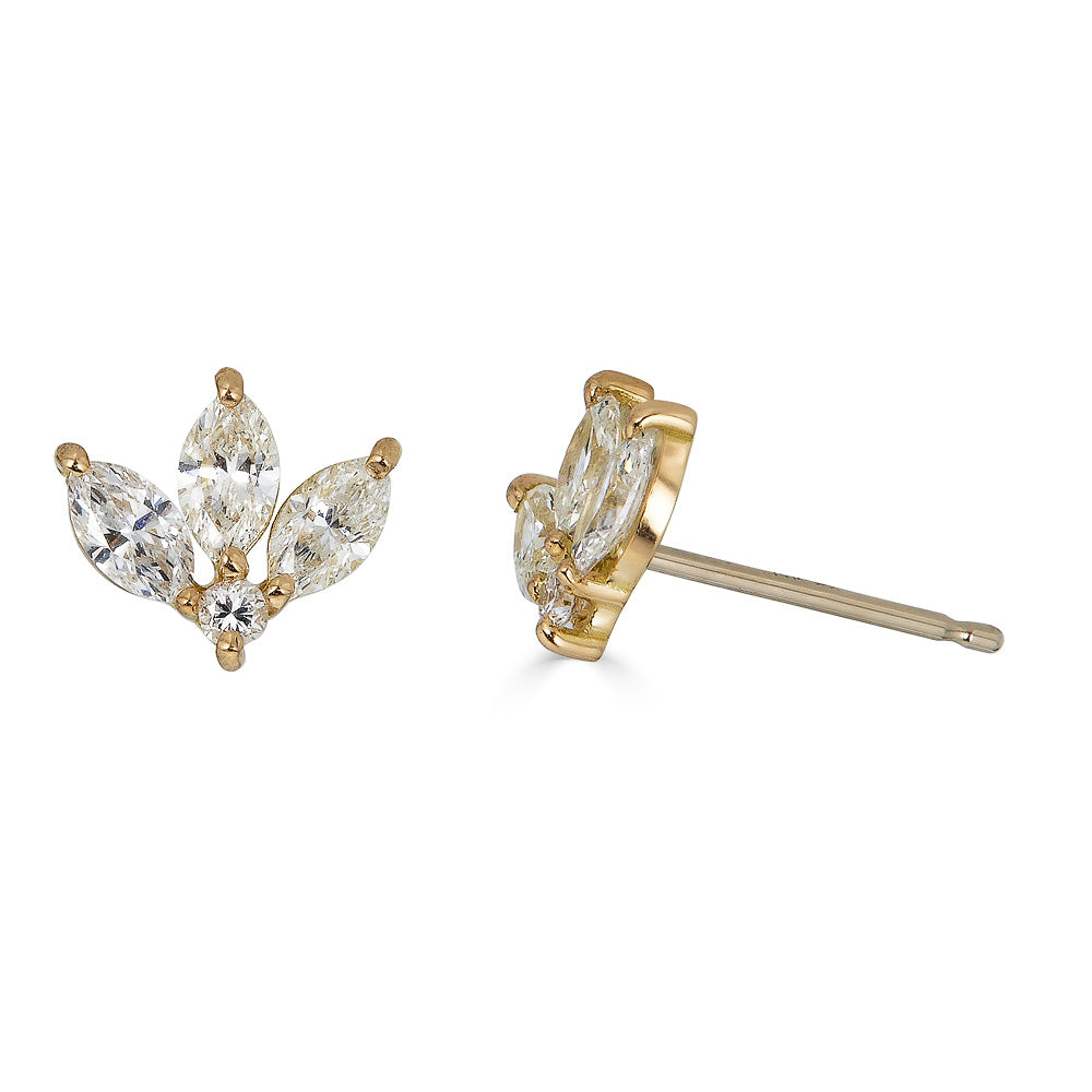 Yellow Gold Marquis Leaf Studs