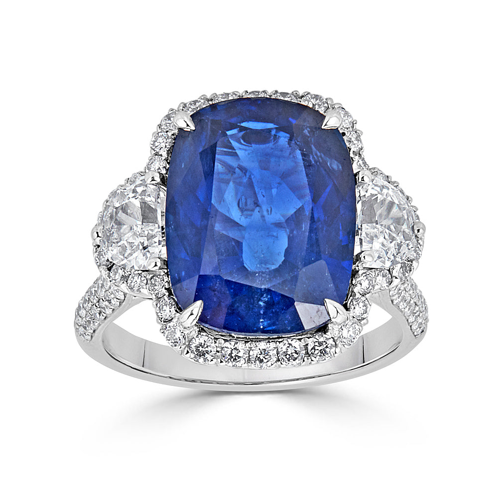 Cushion Cut Blue Sapphire and Diamonds Ring