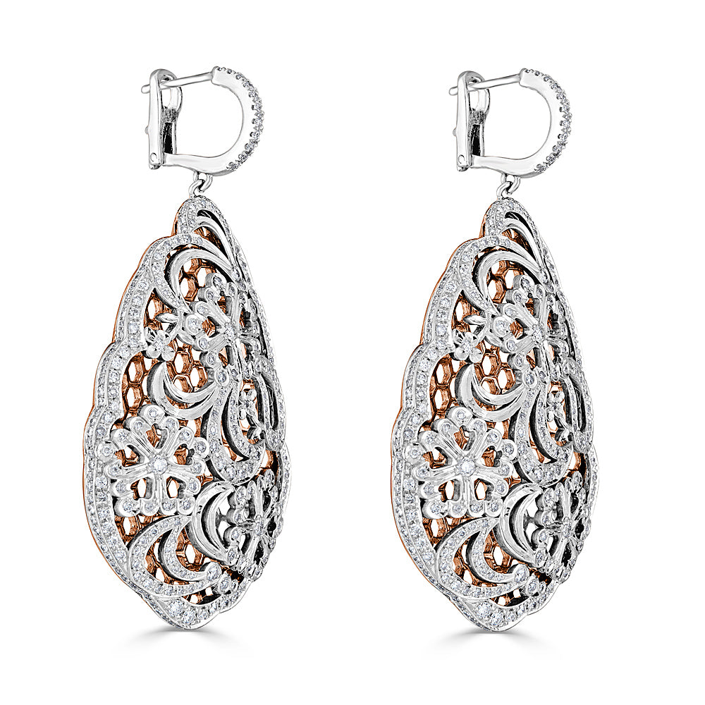 Filigree White Gold and Diamond Teardrop Earrings