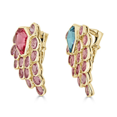 Pink Sapphire Cluster Earrings with Aquamarine and Pink Tourmaline