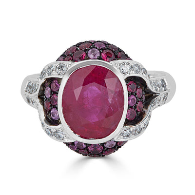 Ruby and Pink Sapphires Art Deco Ring