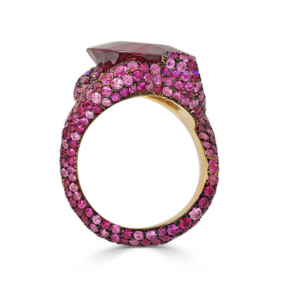 Rose Gold Ring with Rubellite Tourmaline and Pave Pink Sapphires