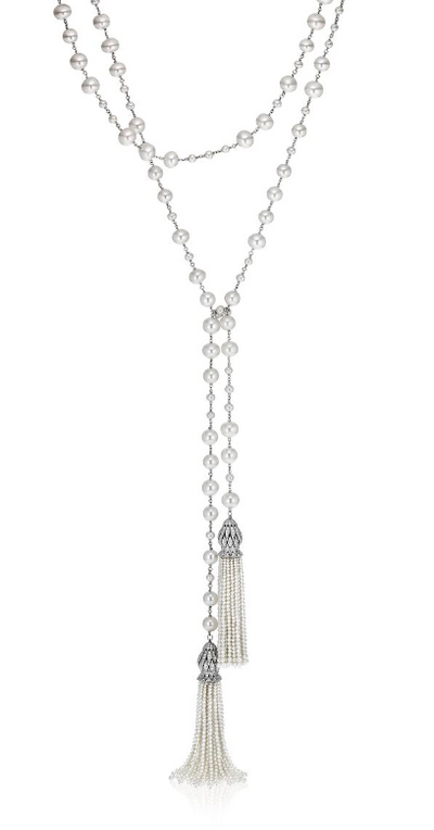 Pearl Tassel Necklace with Diamonds