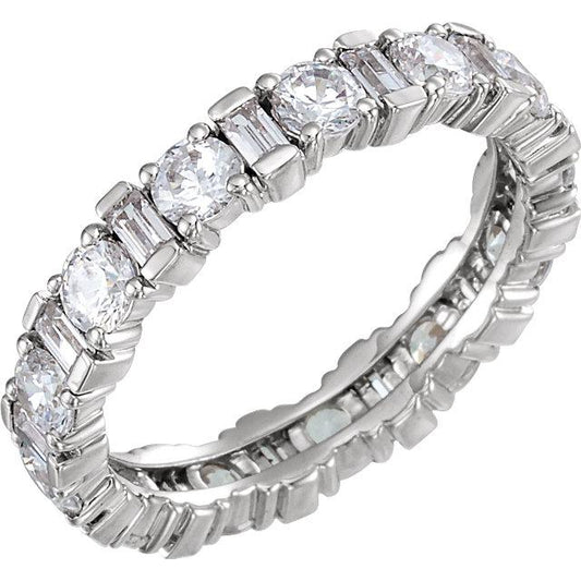 Round and Baguette Diamond Alternating Eternity Band