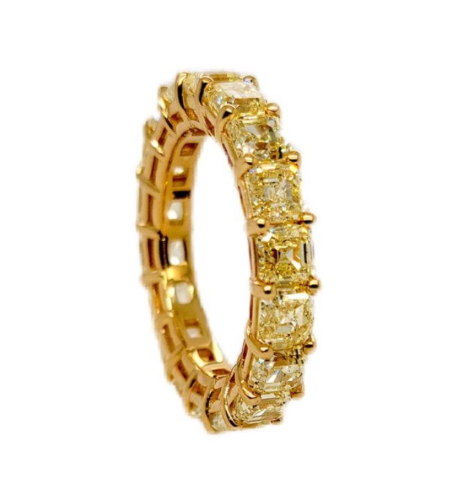 Asscher Cut Eternity Band with Fancy Yellow Diamonds