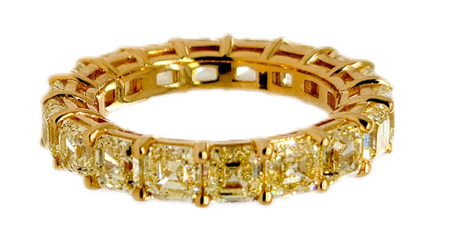 Asscher Cut Eternity Band with Fancy Yellow Diamonds