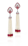 Ruby and Freshwater Pearls Tassel Earrings