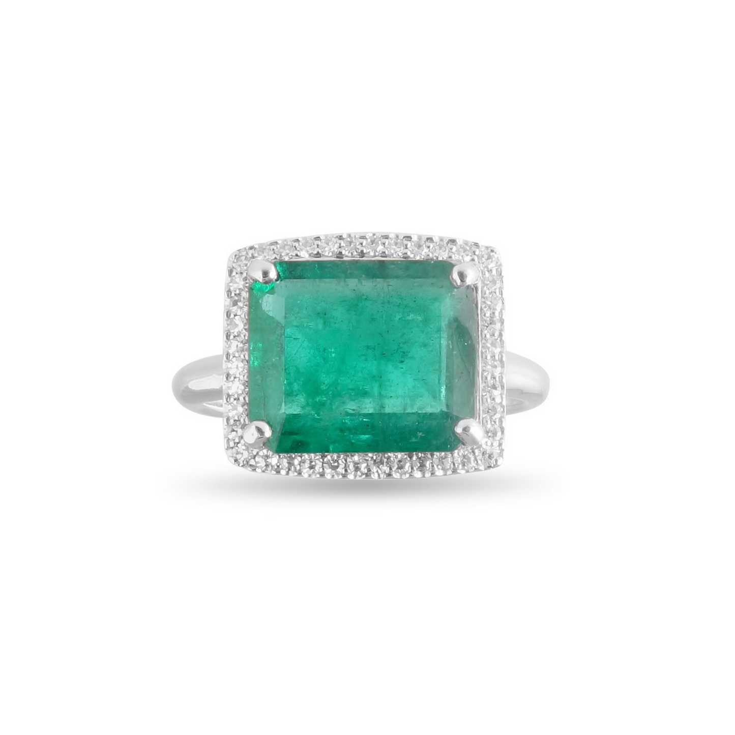 Emerald Ring with Diamond Halo