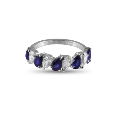 Blue Pear Shaped Sapphires and Diamond Ring