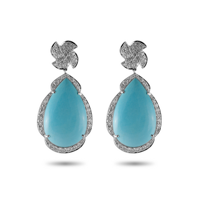 Sleeping Beauty Turquoise Drop Earrings with Diamonds