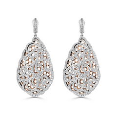 Filigree White Gold and Diamond Teardrop Earrings