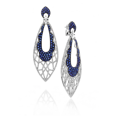 Big Drop Earring with Cabochon Sapphires and Diamonds