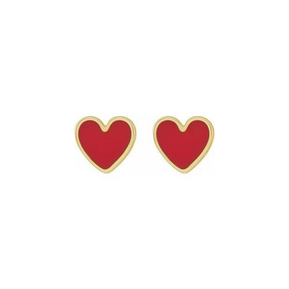 14k Yellow Gold Red Heart Earrings