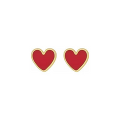 14k Yellow Gold Red Heart Earrings