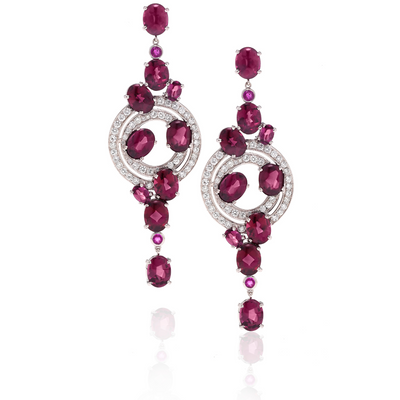 Pink Sapphires and Rhodolite Garnets Chandelier Earrings with Diamonds