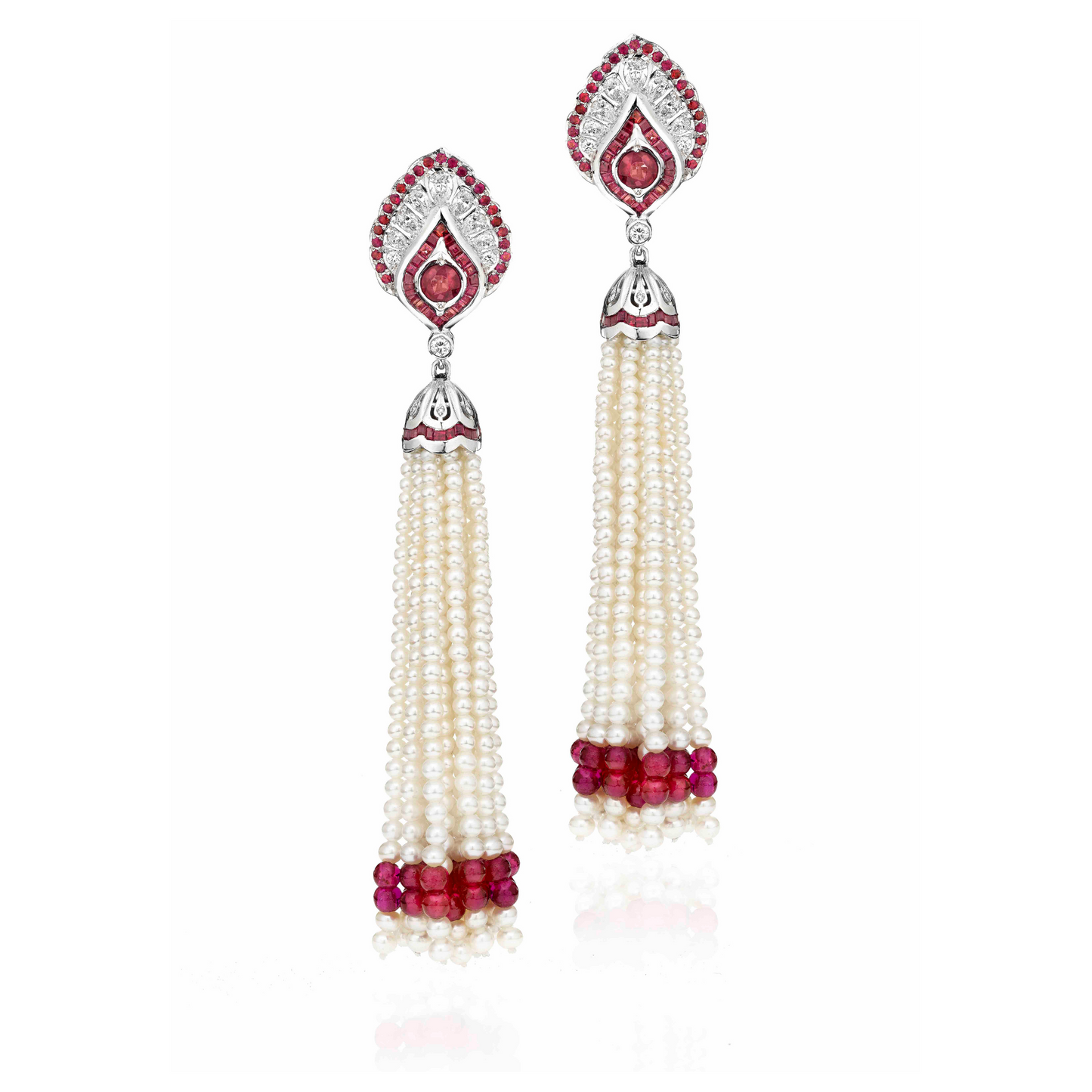 Ruby and Freshwater Pearls Tassel Earrings