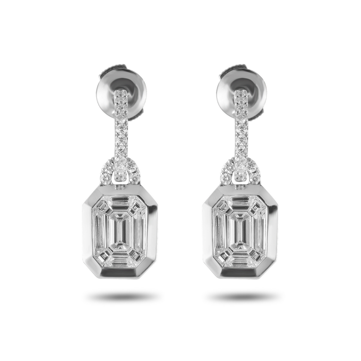 Platinum Emerald Shaped Baguette Earrings