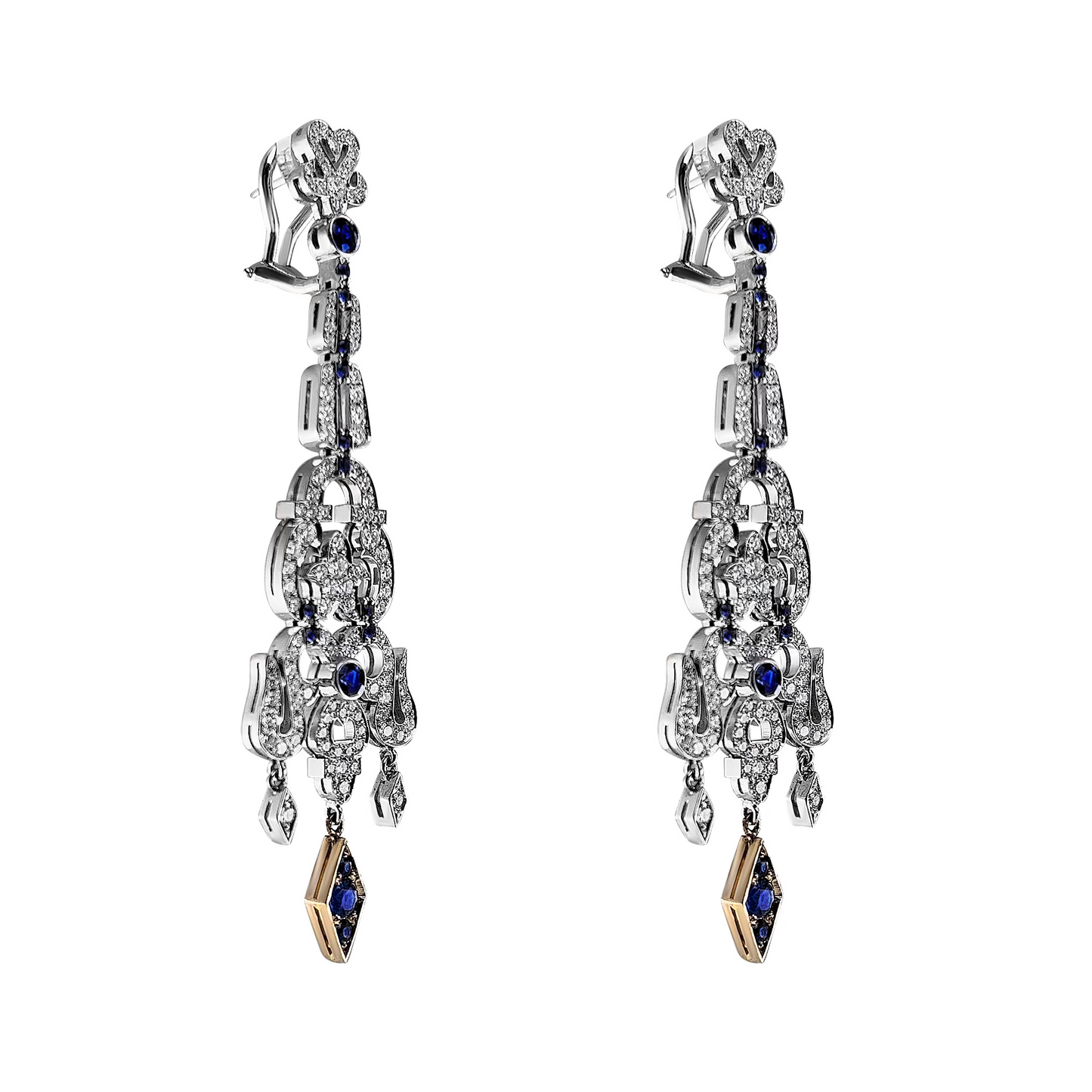 Diamonds and Sapphires Chandelier Earrings