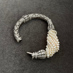 Art Deco White Gold and Diamond Bracelet with Fresh Water Pearls